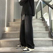 Baldauren12男大童褲子13青少年春秋款闊腿牛仔褲18男孩初高中學(xué)生寬松直筒 1056#黑色【松緊腰】 160 M(90-110斤)