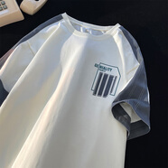 仕季（SHIJI）品牌短袖男夏季潮流寬松短袖t恤男休閑半袖撞色美式t恤衣服男裝 本白 L