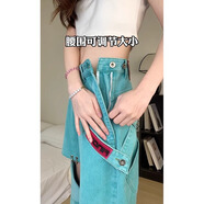 智兜兜絲克諾依 可拆卸腰帶側拉鏈破洞牛仔褲女2025春季新款直筒寬松闊 漸變綠 均碼 s
