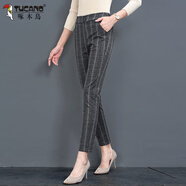 啄木鳥(niǎo)（TUCANO）春秋新款休閑褲女加絨高腰顯瘦外穿修身后女士加厚小腳褲女 豎條紋 918# M 建議95-105斤