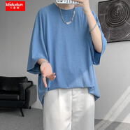 卡度頓春夏季七分袖T恤男胖子衛衣寬松打底衫加肥加大碼秋衣春季男上衣 306藍色 M 建議80-100斤