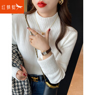 紅蜻蜓打底衫女冬季新款加絨毛衣女半高領(lǐng)加厚保暖內搭針織衫女上衣 白色長(cháng)袖 均碼 （適合80-130斤）