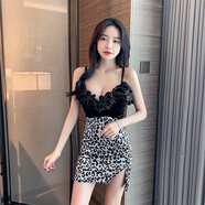 創(chuàng  )京懿選夜場(chǎng)性感女裝氣質(zhì)花朵拼接絲絨洋氣吊帶連衣裙足浴spa技師工作服 豹紋 S