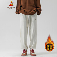 稻草人休閑褲男春秋季新款男士燈芯絨褲休閑長(cháng)褲寬松大碼小腳褲潮 米白加絨WK39 XL