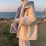 魄克麂皮絨棉服男冬季美式復(fù)古潮牌機(jī)車服棉衣加絨加厚保暖羊羔毛外套 A410-WT5214杏色 2XL 150-165斤