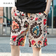 快樂嘉人歐美民族風(fēng)五分短褲男2019夏季短褲男夏天休閑男士中褲五分褲潮修 A款 L