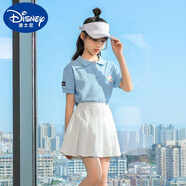 G.DUCKKIDS女童夏季套裝2025新款潮流時髦童裝女孩學院風半身裙中大兒童夏裝 藍色上衣+白色百搟裙 帶安全褲 160