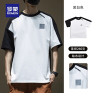 羅蒙（ROMON）美式重磅260g短袖男夏季寬松插肩袖拼接圓領(lǐng)拼接撞色t恤男士上衣 9987黑白T恤 S 碼 適合90-110斤