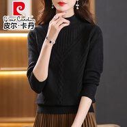 皮爾卡丹（pierre cardin）新款秋冬針織毛衣打底衫女士半高領(lǐng)毛衣韓版內(nèi)搭氣質(zhì)媽媽純色上衣 黑色 M 建議85-110斤