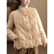 艾柔丹冬季新款文藝風(fēng)羽絨服女短款時(shí)尚復(fù)古白鴨絨韓版氣質(zhì)保暖女士外套 卡其色 M（95-130斤）