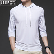 吉普（JEEP）冰絲長(zhǎng)袖t恤男夏季薄款帶帽防.曬運(yùn)動(dòng)速干衣夏天薄男士連帽衛(wèi)衣 5806白色 M 90到110斤
