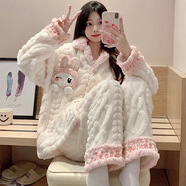 愛(ài)芬柔睡衣女士秋冬季珊瑚絨加厚加絨法蘭絨可愛(ài)少女冬天保暖家居服套裝 881105可愛(ài)兔 L 建議體重100-120斤