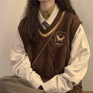 蝶姿錦秋冬新款疊穿針織馬甲女寬松毛衣女學(xué)院風(fēng)外穿疊穿校供感上衣外套 咖啡色 【馬甲】 S 80-90斤
