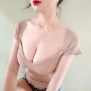 裳廂記法式低胸方領(lǐng)露鎖骨針織上衣短款辣妹小個(gè)子性感短袖t恤女夏緊身 淺卡其 大領(lǐng)口露鎖骨純欲仙氣十足