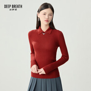 深呼吸DEEP BREATH女裝坑條打底純羊毛針織衫女A301124 復(fù)古紅 M (3碼)