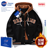 NASAGOOD官方外套男春秋季潮流休閑夾克男士工裝棒球服上衣服春季男裝大碼 NASA31黑色【加絨款】 2XL （建議145-160斤）