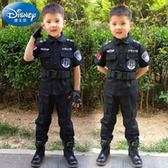 迪士尼兒童警察服警官服小孩衣服套裝男童衣服警裝夏季男 短袖+長褲+腰帶+手套+蓓蕾帽 130號(適合約120CM高寶寶穿