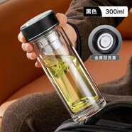 富光（Fuguang）玻璃杯雙層隔熱杯子男士車載茶葉水杯家用加厚防燙茶杯女 商務(wù)黑色【直身型+加厚+支 300ml