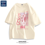 GENIOLAMODE情侶裝t恤短袖一男一女夏季上衣ins潮流純棉寬松大碼學(xué)生卡通半袖 淺米色(油畫熊) M (170)
