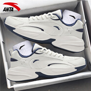 安踏（ANTA）男鞋冬季ACE運動(dòng)鞋2025新款皮面防水跑步鞋潮厚底休閑老爹鞋子男 象牙白/新墨水藍-1 皮面防水保暖 42