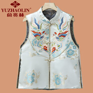 俞兆林（YUZHAOLIN）新中式盤(pán)扣緞面刺繡提花馬夾外套中老年媽媽國(guó)風(fēng)無(wú)袖上衣馬甲外搭 圖片色 3XL (參考120-135斤)