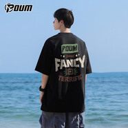 POUM美式復(fù)古純棉短袖男女士夏季潮流寬松大碼休閑t恤上衣PH16黑色L