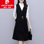 皮爾卡丹（pierre cardin）毛呢背心裙套裝女2025年秋冬新款洋氣減齡中長款打底連衣裙套裝女 黑色背帶裙 L 100-115斤