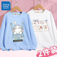 真維斯女童長袖t恤兒童春秋款女孩中小童圓領(lǐng)秋裝上衣可愛兔兔純棉童裝 藍(lán) J口袋兔-白 J晾衣兔 150
