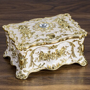 俄羅斯首飾盒公主歐式復古創(chuàng  )意網(wǎng)紅多功能大號飾品盒化妝盒收納盒 玫瑰花首飾盒金白