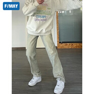 F/MAY黑色窄版直筒牛仔褲女春高腰修身彈力闊腿顯瘦煙管堆堆褲子ins潮 黃泥色 M