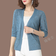錫曼塵空調(diào)屋披肩小披肩百搭打結(jié)搭肩媽媽外搭開衫女短款上衣洋氣薄款披肩夏季配裙子高貴冰絲針織衫 藍(lán)色01 4XL 建議155-165斤
