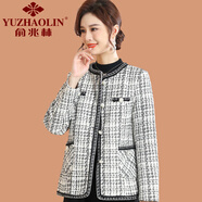 俞兆林（YUZHAOLIN）媽媽秋裝氣質(zhì)小香風(fēng)外套洋氣新款中老年女春秋大碼格子小西裝上衣 白色 5XL (參考145-155斤)