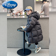 迪士尼（Disney）羽絨服女童2025新款棉服中長款洋氣棉衣加厚連帽冬裝外套過膝棉服 黑色 【加厚過膝+升版絨不起坨】 130 建議身高120-129厘米
