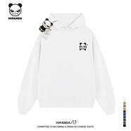 HI PANDA你好熊貓潮牌ins針織衛(wèi)衣男連帽秋季新款男美式簡(jiǎn)約寬松情侶帽衫 【重磅棉】-白#MP熊貓X L