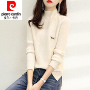 皮爾卡丹（pierre cardin）23年新款年秋冬加厚半高領(lǐng)羊毛衫女打底衫洋氣顯瘦針織毛衣女 米色【 專柜】 加厚 XL 120斤-130斤