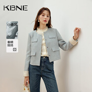 KBNE2024新款洋氣小香風(fēng)女士短外套氣質(zhì)長袖夾克高級感上衣春秋 淡藍色 M