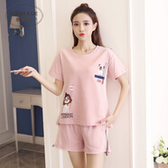 奧蜜雪 純棉睡衣女夏季短袖短褲可愛(ài)少女學(xué)生全棉家居服兩件套裝可外穿 24H-3018 粉紅帽子狗 L 【推薦105斤-120斤】