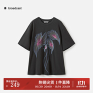 播減齡印花圓領(lǐng)T恤女25夏季新款寬松休閑短袖上衣DDS2YD5925 G30冰灰 S