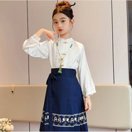 MCDV漢服女童馬面裙套裝春季2024新款春款古風(fēng)兒童公主裙大童春天裙子 白色長(cháng)袖襯衫 120cm