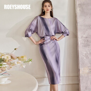 ROEYSHOUSE羅衣優(yōu)雅緞面系帶連衣裙2025秋季新款氣質(zhì)蝙蝠袖修身裙11107 紫色 XL