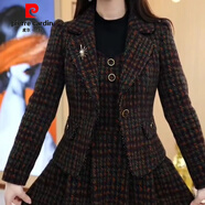 GIOIO兩件裝長袖連衣裙女2025秋冬新品加絨加厚外套顯瘦時(shí)尚套裝裙子女 彩織【外套+裙子】 【兩件套】 4XL 建議【145-160】斤