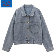 ZENGZHI NIUZAI牛仔外裝女秋冬短款小個(gè)子2023新款港味復古BF風(fēng)洋氣上衣服ins潮 藍色 L