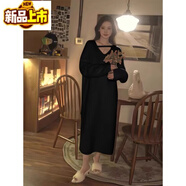 初徑法式針織連衣裙子女秋冬配大衣內(nèi)搭冬裝2025新款打底長(zhǎng)款毛衣裙 黑色 S 建議70-95斤