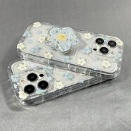 麥巴盾 適用蘋果16promax手機殼ins花朵流沙支架iphone14promax手機殼蘋果15新款手機殼透明防摔13pro女 透明藍白小花+藍花流沙支架 iphone16promax