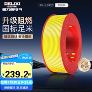 德力西（DELIXI）電線電纜ZC-BV2.5阻燃平方單芯單股家用銅芯電線100米黃色零線 
