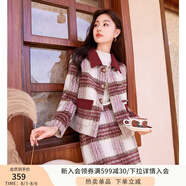 香影小香風(fēng)格子套裝裙女2024秋冬新款夾棉毛呢半身裙千金風(fēng)兩件套 紅色T844067 S