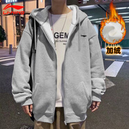 李寧（LI-NING）外套男女同款連帽衛(wèi)衣春秋季新款情侶款上衣休閑針織開衫運(yùn)動(dòng)外套 淺花灰(連帽-春秋季薄絨） L