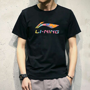 李寧（LI-NING）短袖男女同款t恤潮流圓領(lǐng)休閑棉春夏季印花舒適透氣半袖棉打底衫 標(biāo)準(zhǔn)黑（炫彩-100%棉） XL (180)