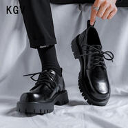 KGV 大頭皮鞋男士商務(wù)休閑英倫風(fēng)圓頭大碼厚底增高青少年松糕底皮鞋 黑色加絨 39 皮鞋碼=40運(yùn)動(dòng)鞋碼