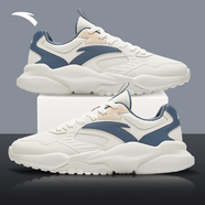 安踏引力丨男鞋皮面防潑水休閑鞋子男秋冬軟底運動(dòng)鞋老爹鞋減震跑步鞋 【皮網(wǎng)拼接】白/香檳色/棋盤(pán)灰-7 39